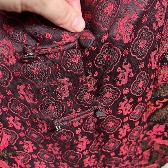 Citron Santa Monica Kimono Jacket Size Medium Silk Blend Red Dragon Asian Motif - Picture 7 of 10